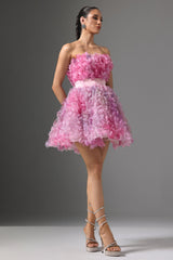 Rosalba Pink Floral Strapless Mini Dress