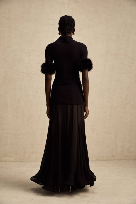 Rosalba Top Black Faux Fur Tulle & Faux Mink Fur