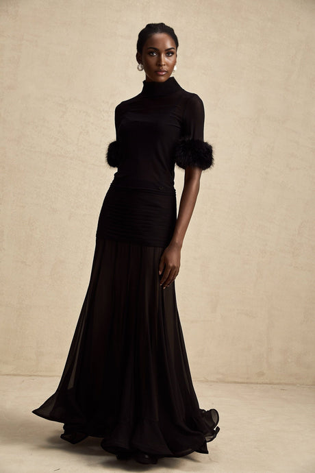 Rosalba Top Black Faux Fur Tulle & Faux Mink Fur