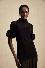 Rosalba Top Black Faux Fur Tulle & Faux Mink Fur