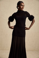 Rosalba Top Black Faux Fur Tulle & Faux Mink Fur