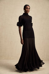 Rosalba Top Black Faux Fur Tulle & Faux Mink Fur