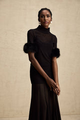 Rosalba Top Black Faux Fur Tulle & Faux Mink Fur