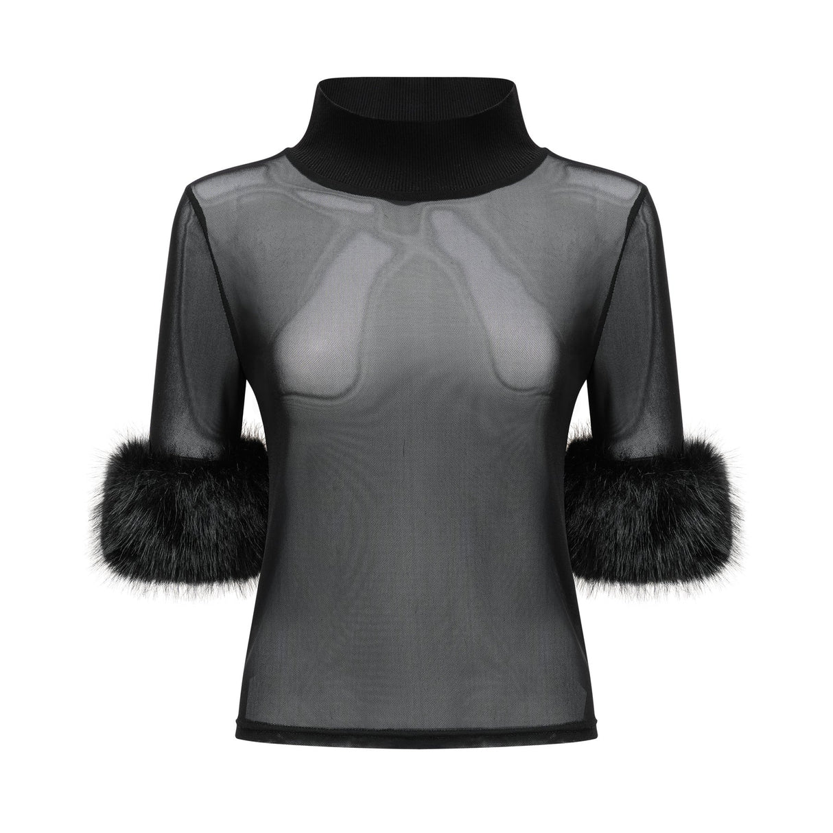 Rosalba Top Black Faux Fur Tulle & Faux Mink Fur