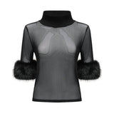 Rosalba Top Black Faux Fur Tulle & Faux Mink Fur