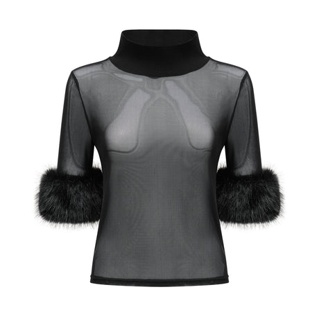 Rosalba Top Black Faux Fur Tulle & Faux Mink Fur