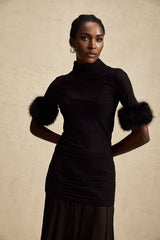 Rosalba Top Black Faux Fur Tulle & Faux Mink Fur