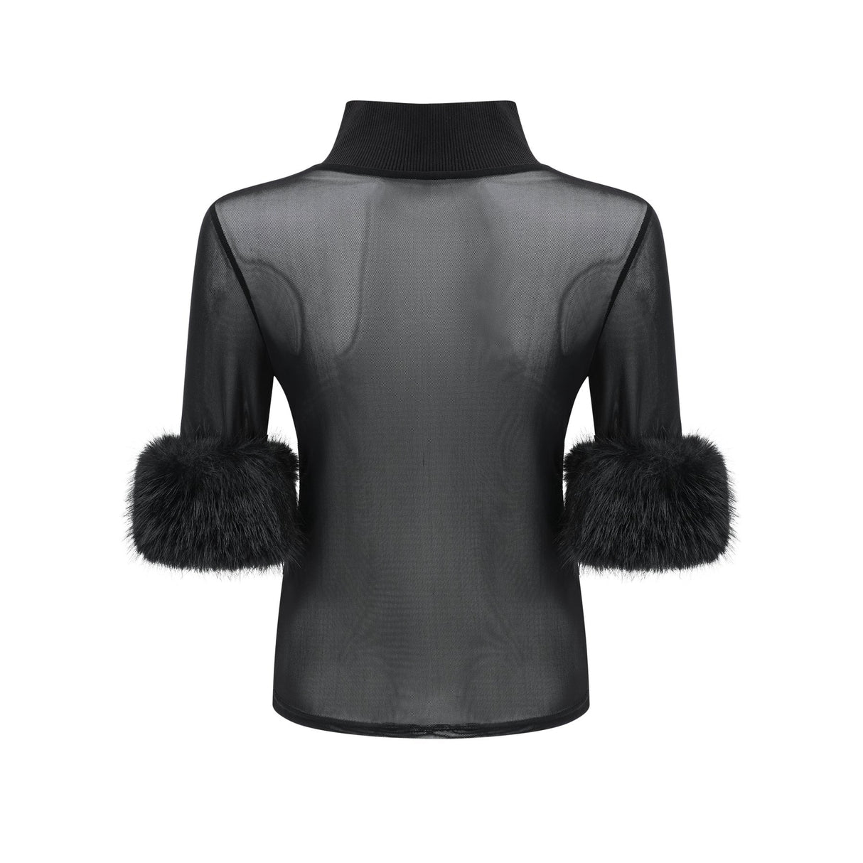 Rosalba Top Black Faux Fur Tulle & Faux Mink Fur