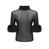 Rosalba Top Black Faux Fur Tulle & Faux Mink Fur