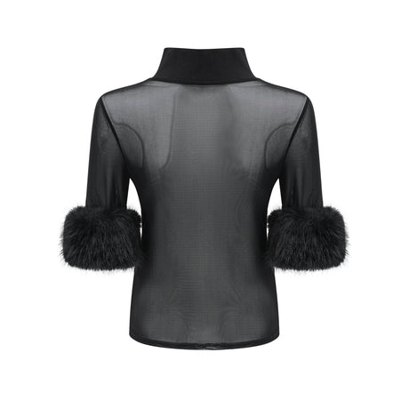 Rosalba Top Black Faux Fur Tulle & Faux Mink Fur