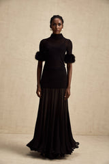 Rosalba Top Black Faux Fur Tulle & Faux Mink Fur