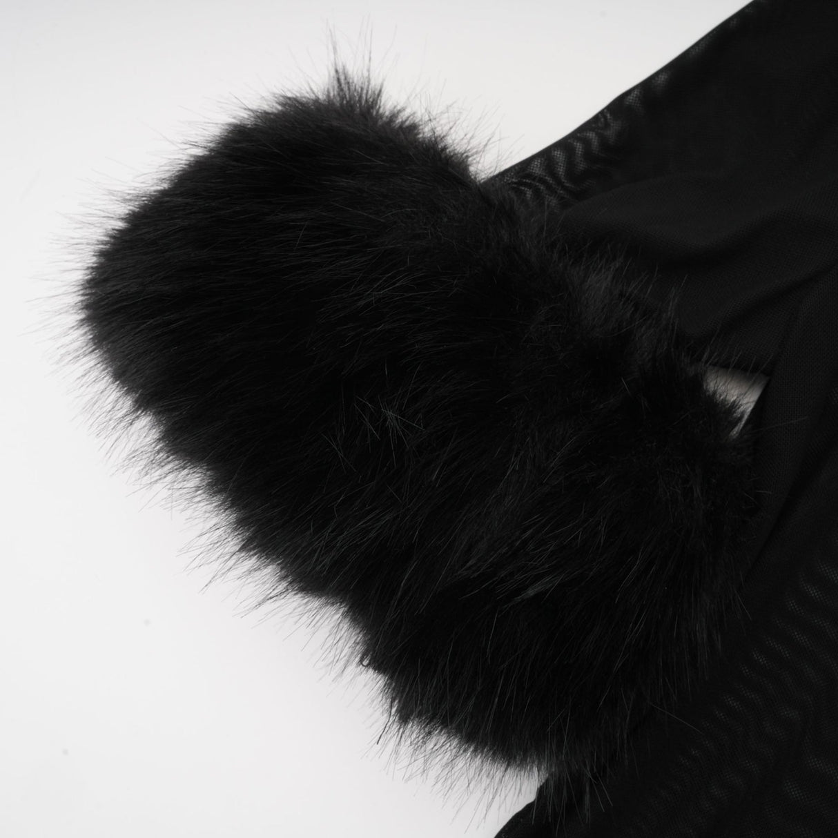 Rosalba Top Black Faux Fur Tulle & Faux Mink Fur