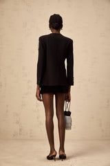 Rosalia Blazer Rosalia Bow Motif Crystal Embellished Black Blazer