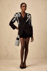 Rosalia Blazer Rosalia Bow Motif Crystal Embellished Black Blazer