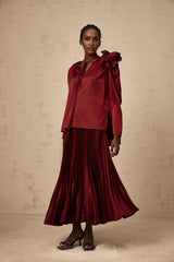 Rosalia Blouse & Skirt Flower Applique Satin Chocker Set