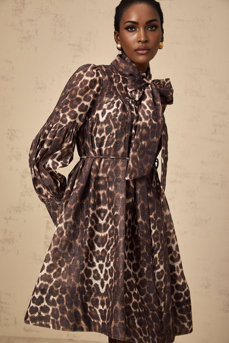 Rosalia Mini Dress Rosalia Leopard Bow Tie Waist Zip Knee Length