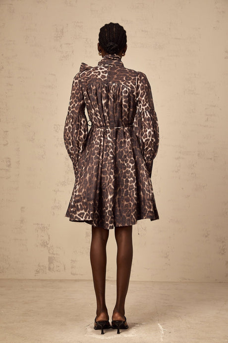 Rosalia Mini Dress Rosalia Leopard Bow Tie Waist Zip Knee Length
