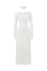 Rosalia White Elegant Draped Dress Long Sleeves Structured Neckline High Quality Materials Versatile Sophisticated Flowing Design
