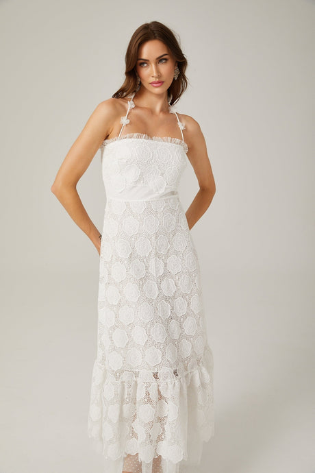 Rosalie lace fauxfloral halterneck midi dress