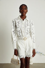 Rosalie lacetrim embroidered shirt  shorts matching set
