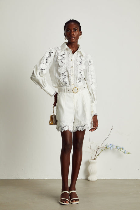 Rosalie lacetrim embroidered shirt  shorts matching set
