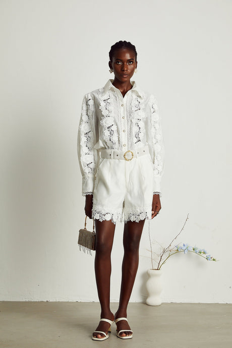 Rosalie lacetrim embroidered shirt  shorts matching set