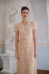 Rosalie Midi Dress with Bead Embellishment and Crochet Design