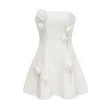 Rosalie white fauxflower mini dress