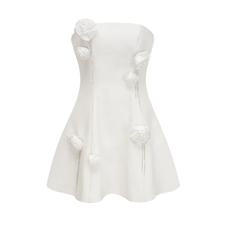 Rosalie white fauxflower mini dress