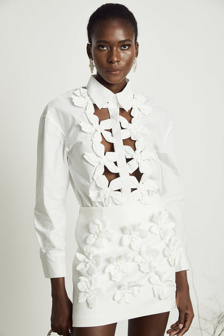 Rosalie white floral cutout shirt