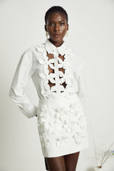 Rosalie white floral cutout shirt