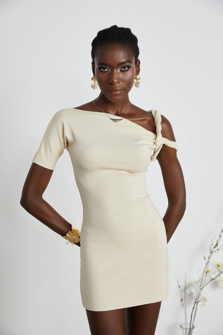 Rosalinda neutrals twiststrap mini dress