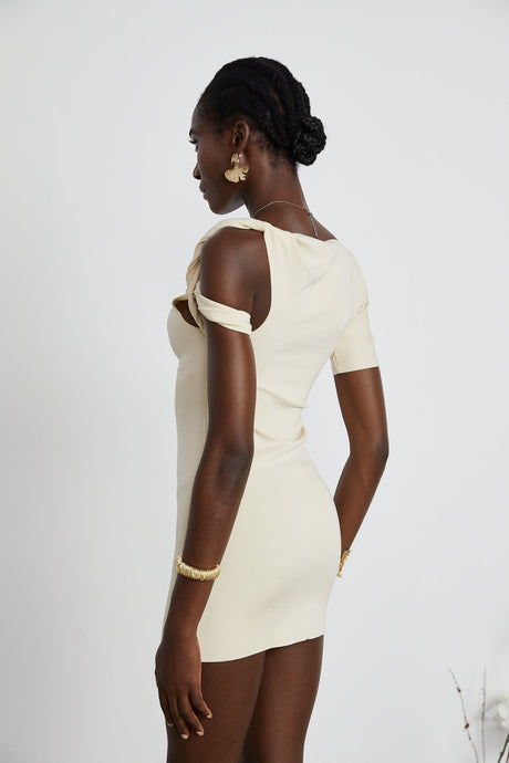 Rosalinda neutrals twiststrap mini dress
