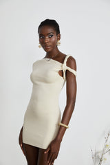 Rosalinda neutrals twiststrap mini dress