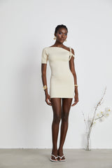 Rosalinda neutrals twiststrap mini dress