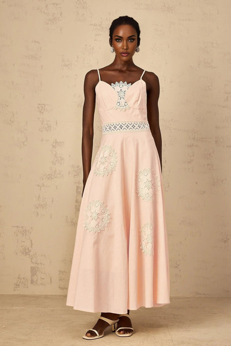 Rosangela Blouse & Dress Set with Lace Accents in Pink