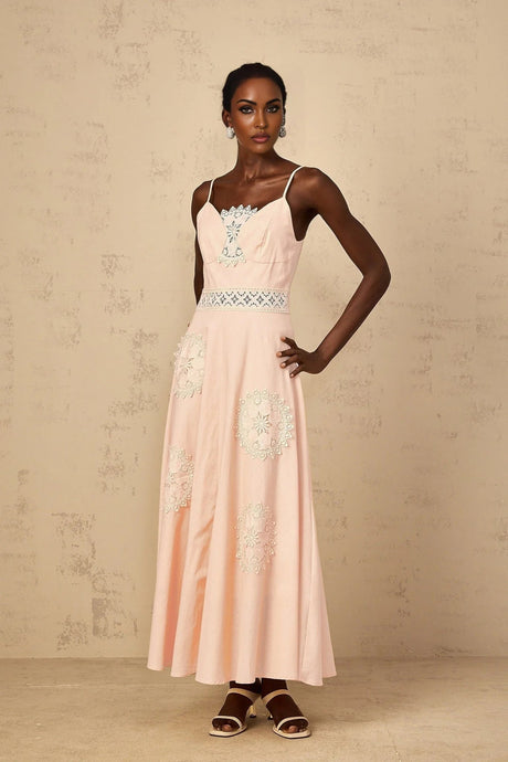 Rosangela Blouse & Dress Set with Lace Accents in Pink