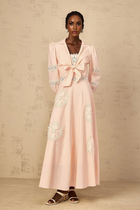 Rosangela Blouse & Dress Set with Lace Accents in Pink