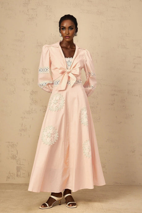 Rosangela Blouse & Dress Set with Lace Accents in Pink