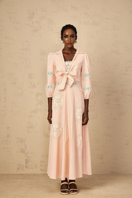 Rosangela Blouse & Dress Set with Lace Accents in Pink