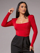 Rosangela Bodysuit - High Elasticity Fabric - Casual Style - Square Neckline - Long Sleeve Length - Natural Waistline - Fitted Fit - Modern Look