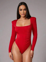 Rosangela Bodysuit - High Elasticity Fabric - Casual Style - Square Neckline - Long Sleeve Length - Natural Waistline - Fitted Fit - Modern Look