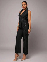 Rosangela Jumpsuit - Lapel Neckline - High Waist - Elegant Style - Wrap Details - Extra Long Length
