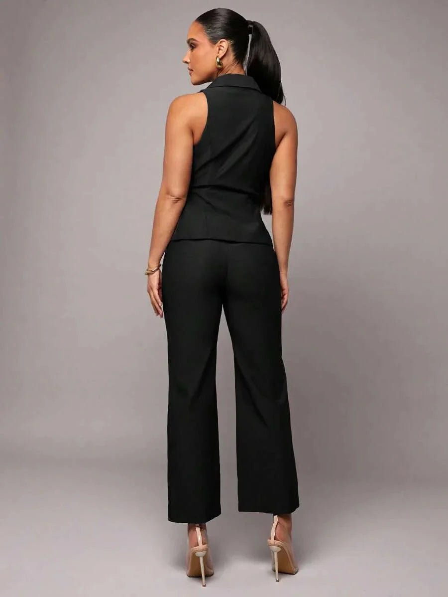 Rosangela Jumpsuit - Lapel Neckline - High Waist - Elegant Style - Wrap Details - Extra Long Length