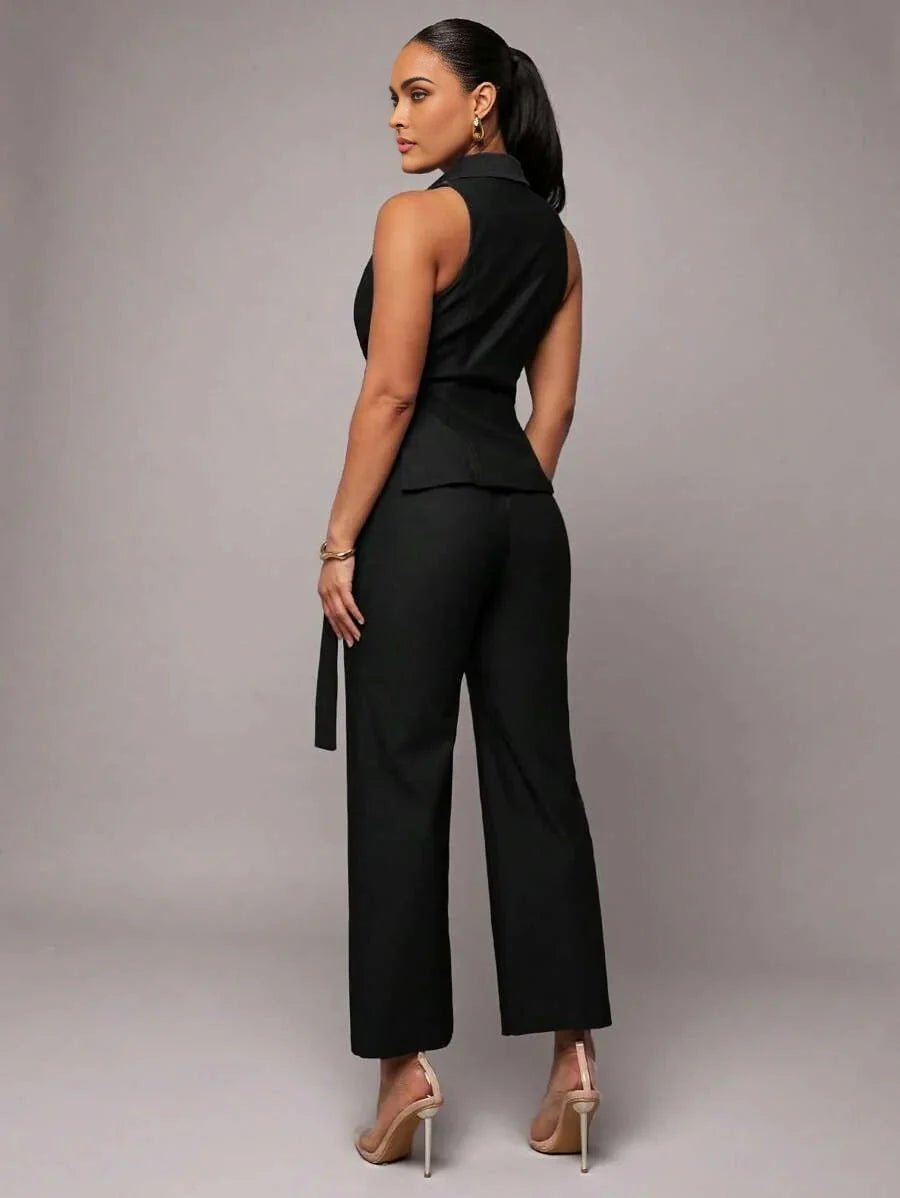 Rosangela Jumpsuit - Lapel Neckline - High Waist - Elegant Style - Wrap Details - Extra Long Length