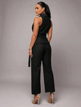 Rosangela Jumpsuit - Lapel Neckline - High Waist - Elegant Style - Wrap Details - Extra Long Length