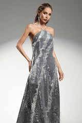 Rosangela Silver Sequined Halter Maxi Dress