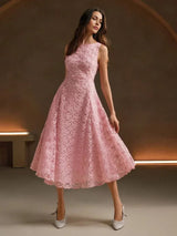 Rosanna Midi Dress - Round Neck - High Waist - A Line - Zipper - Elegant
