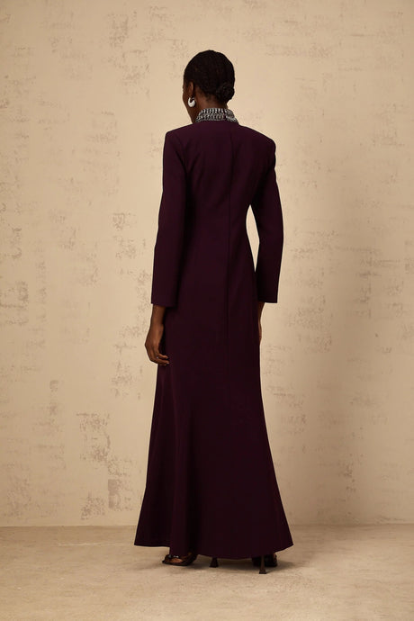 Rosaura Maxi Dress Deep Purple Flared Rhinestone Embellished