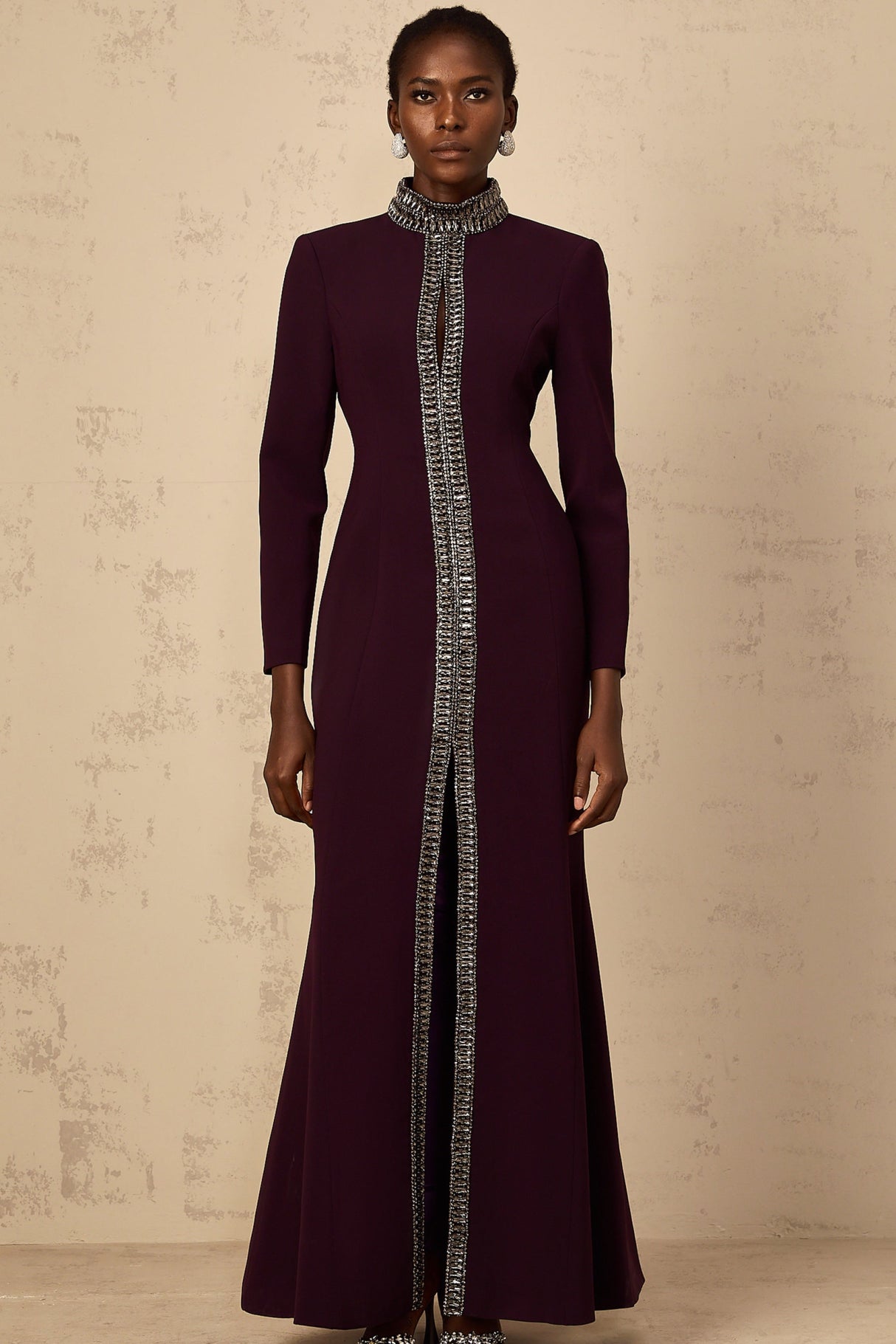 Rosaura Maxi Dress Deep Purple Flared Rhinestone Embellished